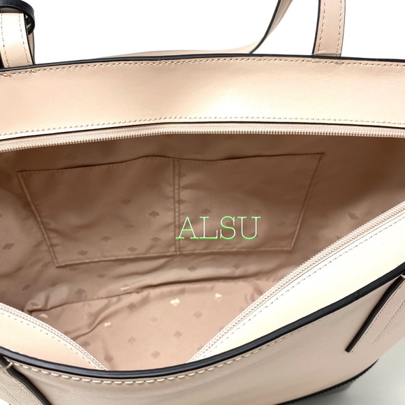 Kate ♠️ Spade Briel Large Tote Leather Beige Black - Picture 9 of 11